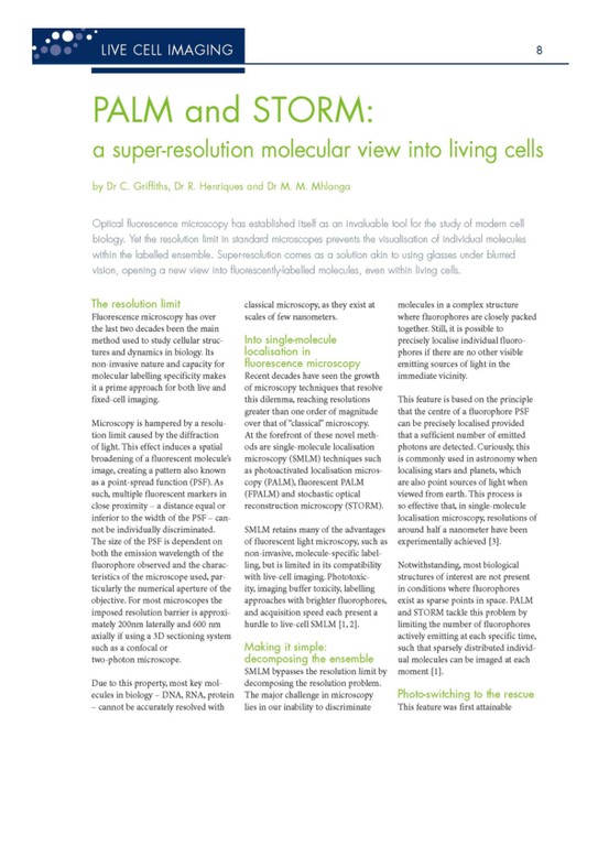 PALM and STORM - a super-resolution molecular view into living cells