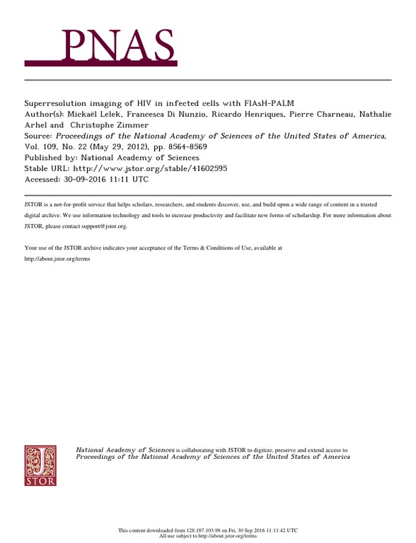 Superresolution imaging of HIV in infected cells with FlAsH-PALM