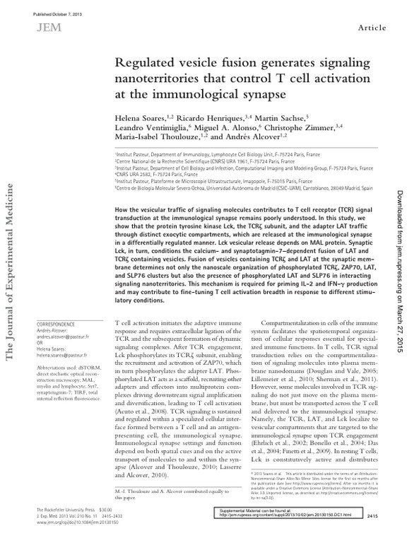 Regulated vesicle fusion generates signaling nanoterritories that control T cell activation at the immunological synapse