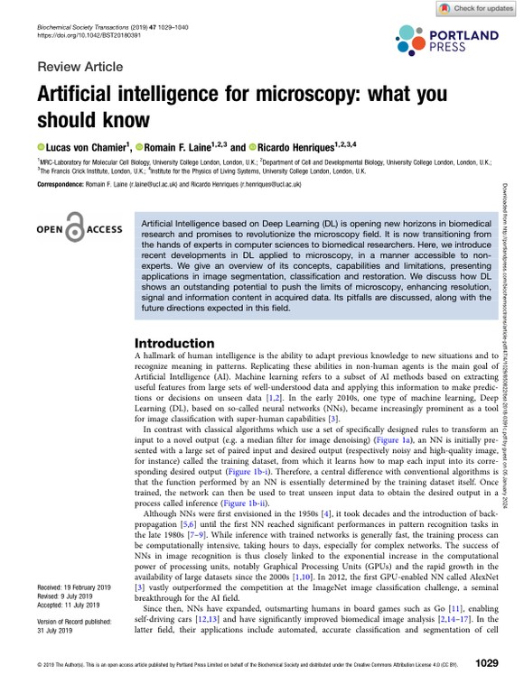 Artificial intelligence for microscopy - what you should know