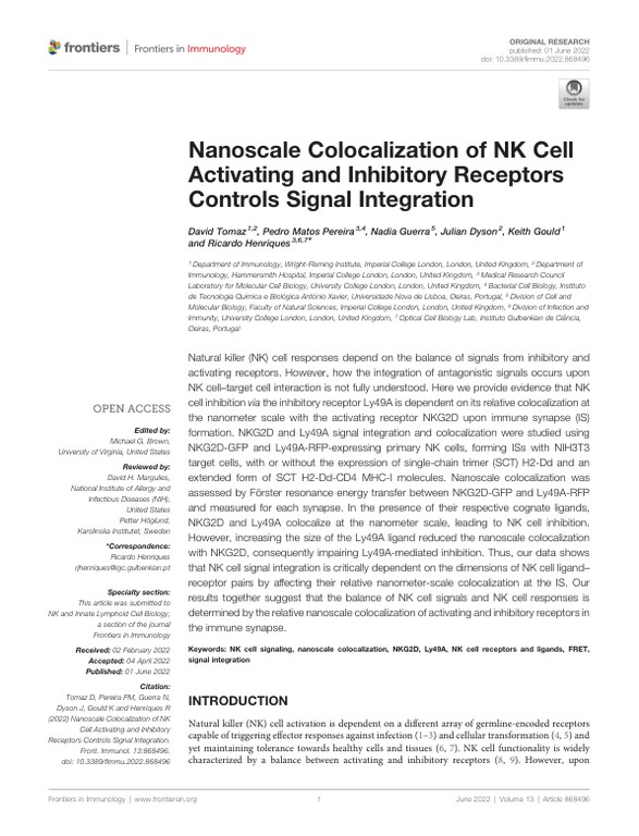 Nanoscale colocalization of NK cell activating and inhibitory receptors controls signal integration